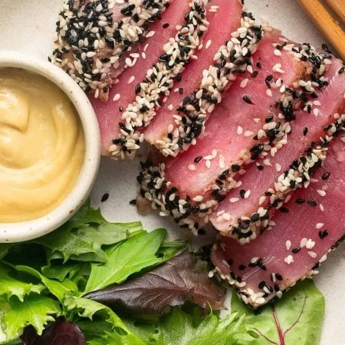 Air-Fryer Sesame Tuna with Wasabi Mayo