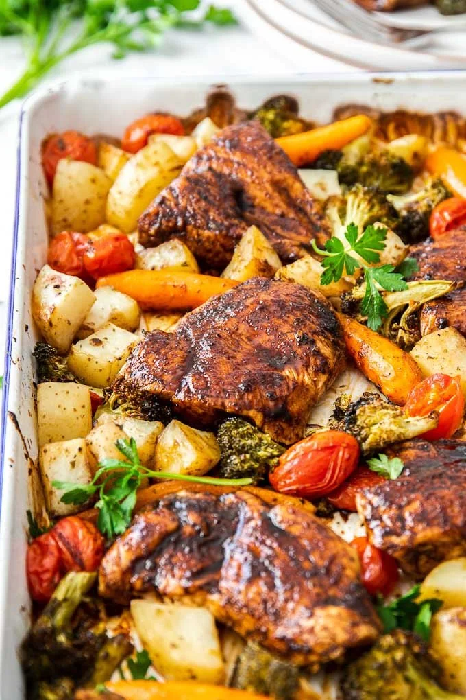 Balsamic Sheet Pan Chicken with Veggies