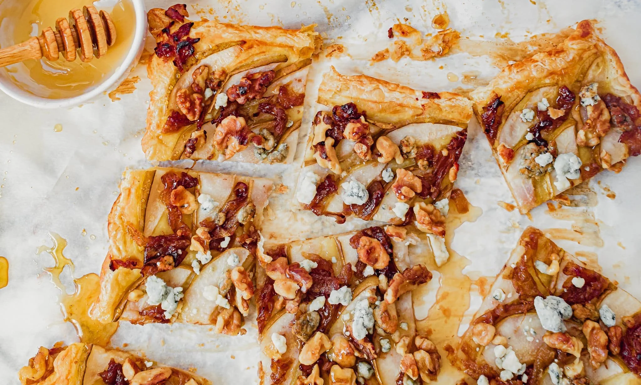 Caramelized Onion Pear Puff Pastry Tart