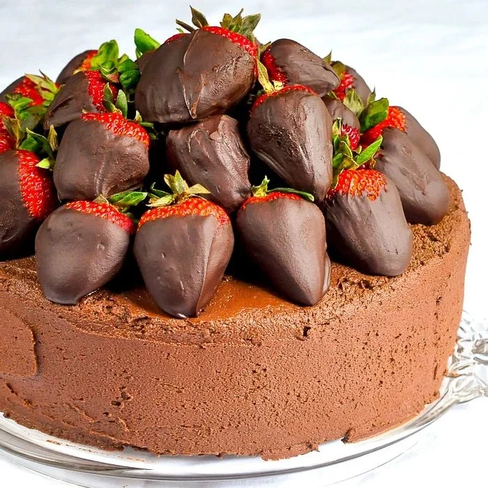Chocolate Fudge Cake with Truffle Strawberries