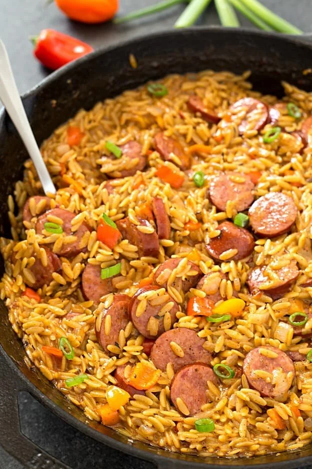 Creamy Cajun Sausage Orzo Skillet