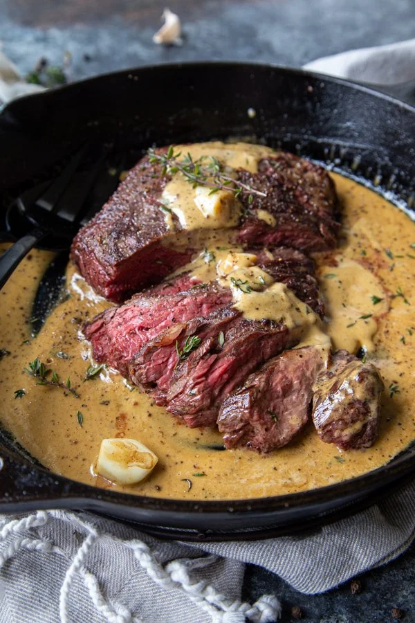 Creamy Whiskey Garlic Bavette Steak