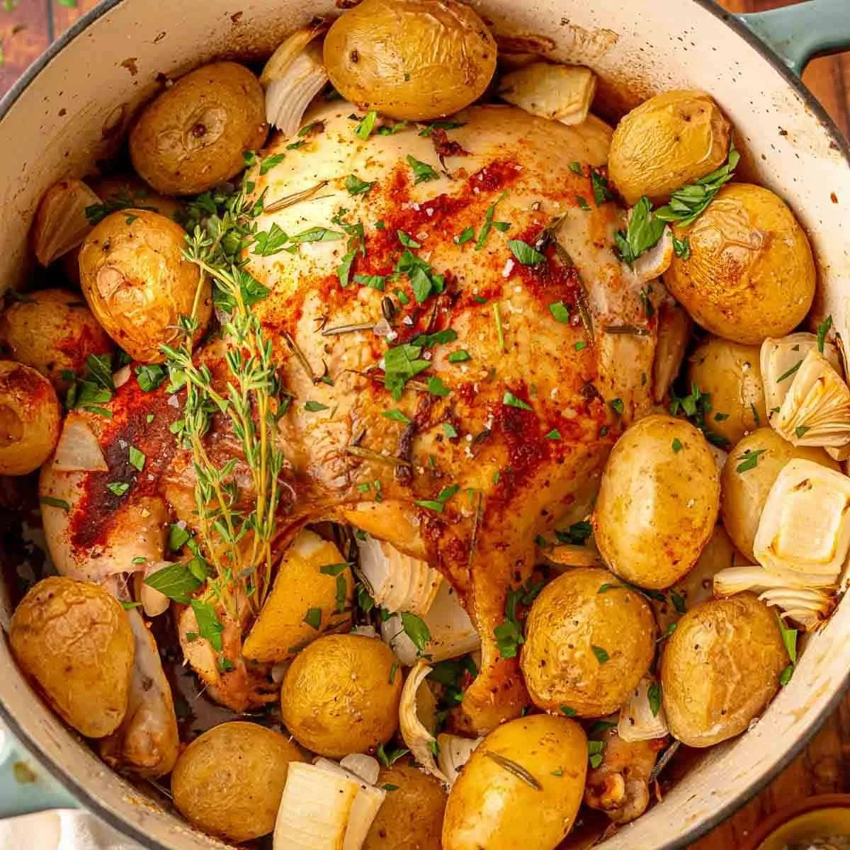 Dutch Oven Roasted Chicken and Potatoes