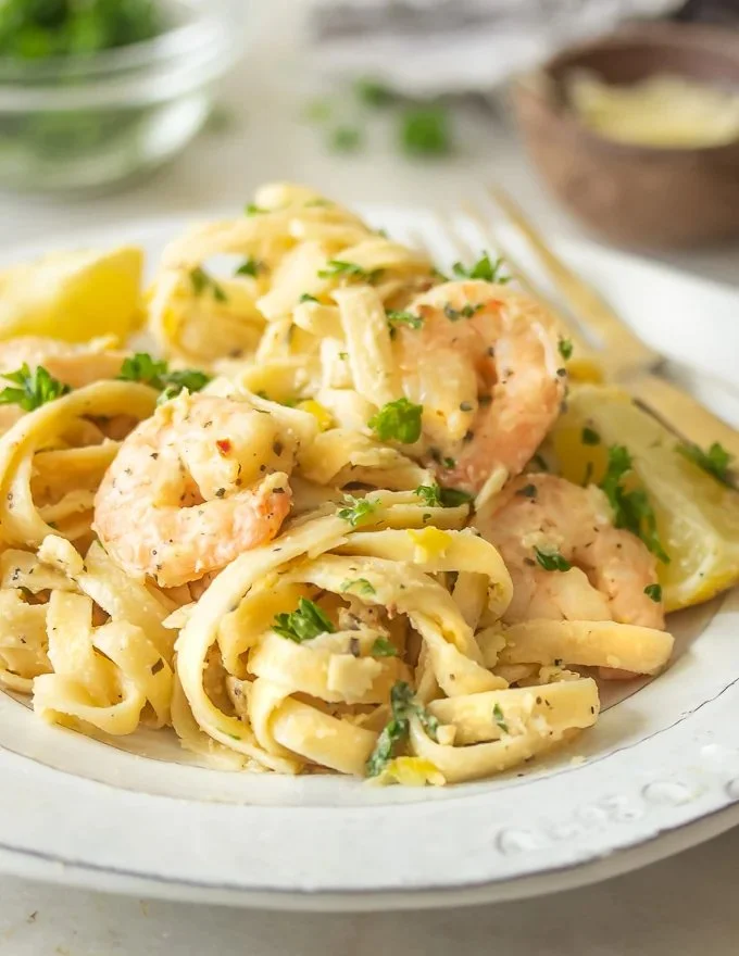 Lemon Garlic Shrimp Pasta with Parmesan