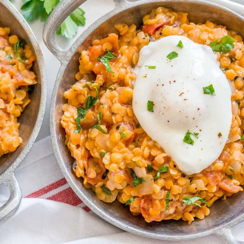 Lentil Breakfast with Poached Eggs