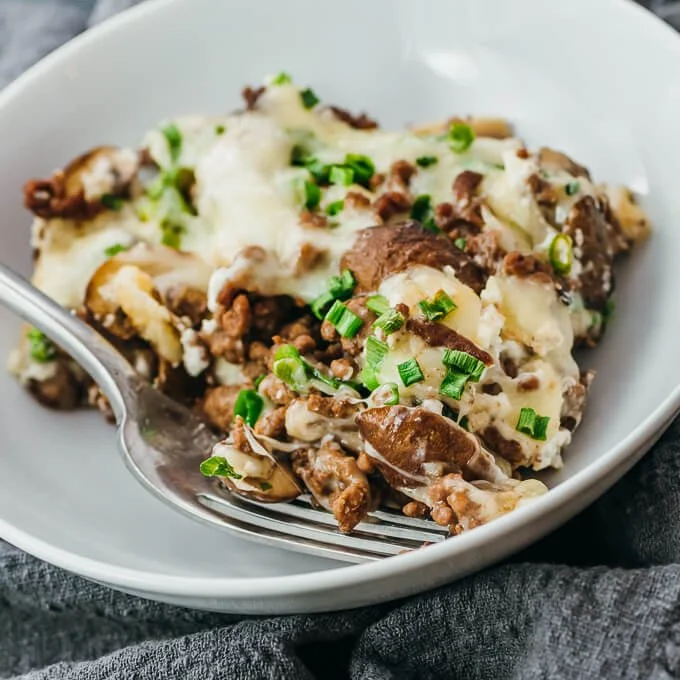 Mushroom Cheeseburger Casserole Bake