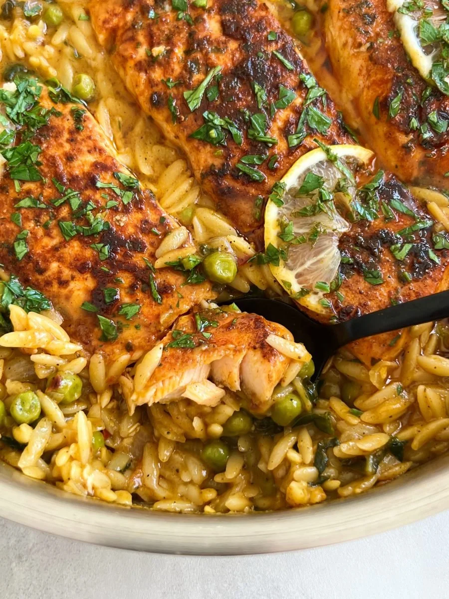 One-Pan Lemon Salmon with Orzo