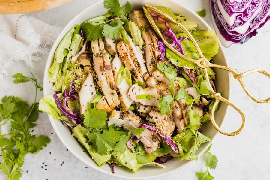 Sesame Chicken Salad with Crispy Greens