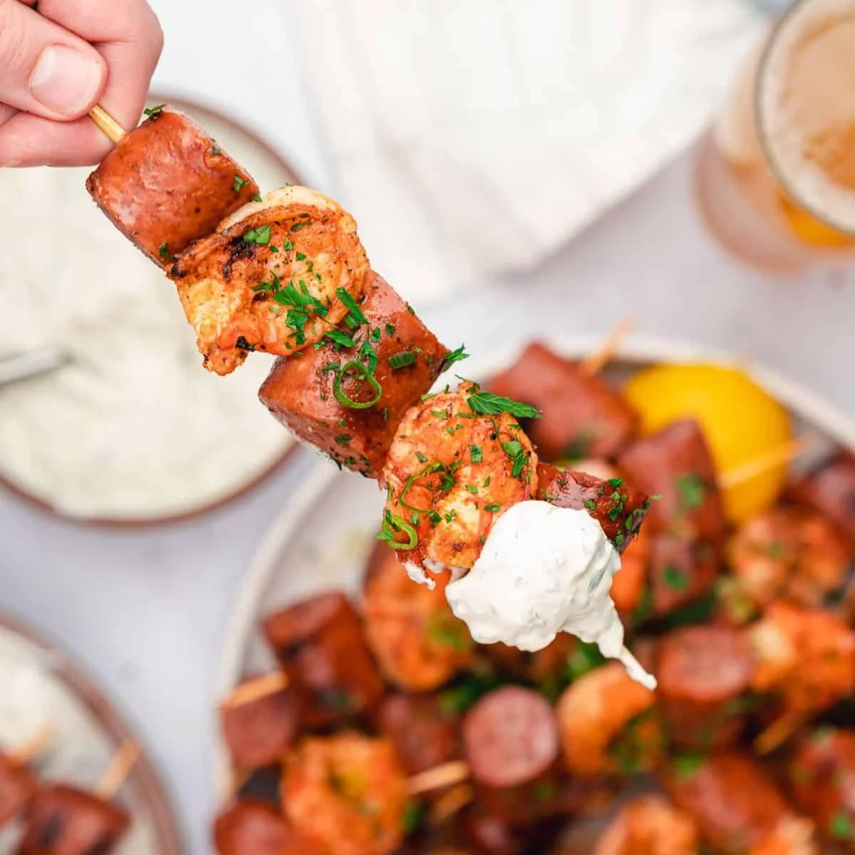 Smoky Sausage and Shrimp Skewers