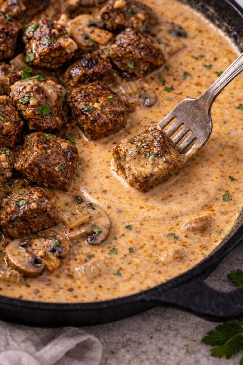 Whiskey Marinated Steak Tips with Creamy Garlic Paprika Sauce